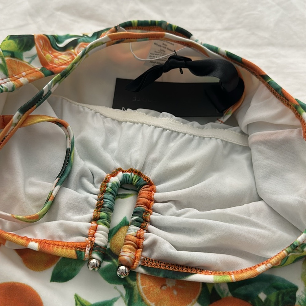 DANIELA CORTE White Citrus Print One Piece Swimsuit Silver accent Size Medium - Picture 10 of 14